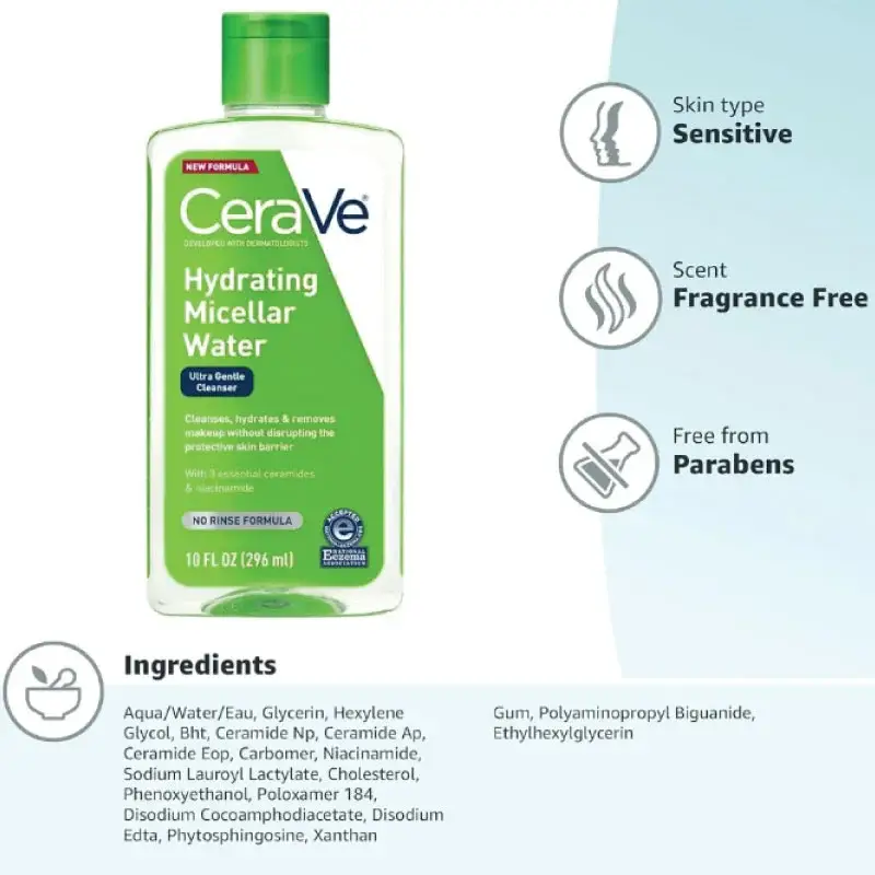 CeraVe Hydrating Micellar Water Ultra Gentle Cleanser 296ml product image